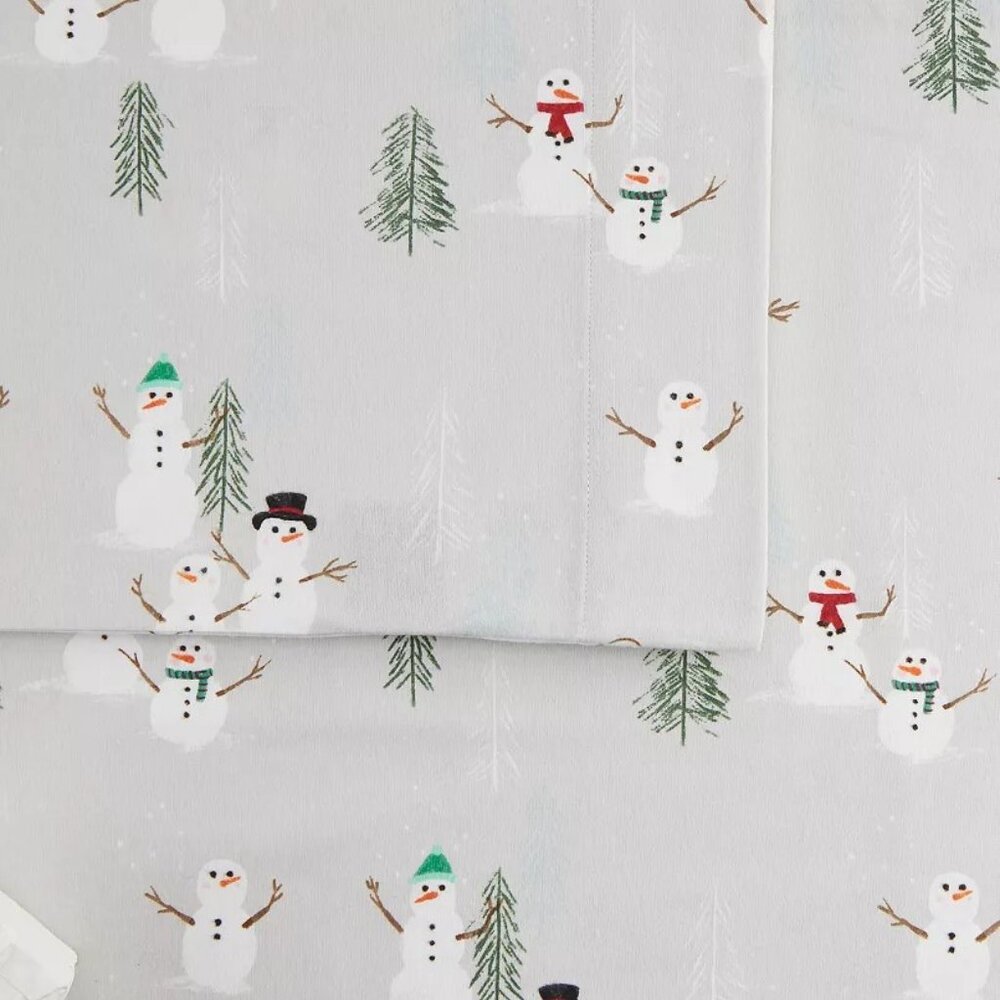 New Cuddl Duds Heavy Weight 100 % Cotton Flannel Sheets Set KING SNOWMEN